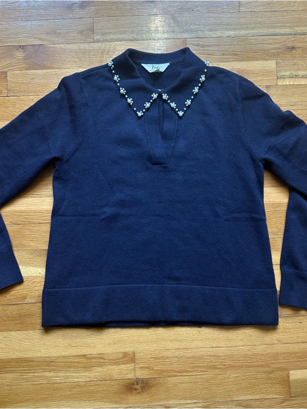 Embellished Collar Navy Women's Sweater‎